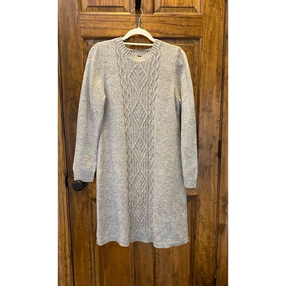 Talbots Cable Knit Sweater Dress Size Large Gray Flecked Crew Neck EUC Stylish - Picture 1 of 12
